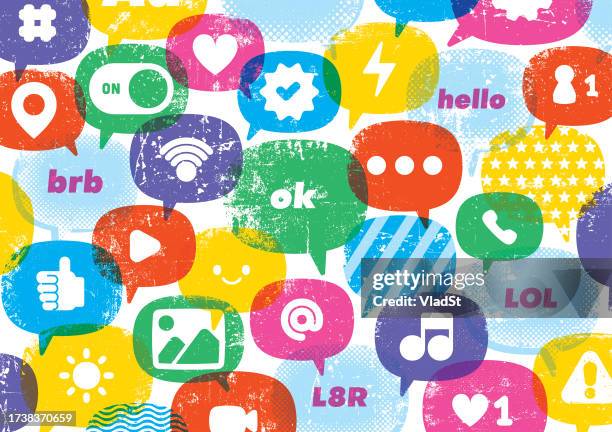 speech bubbles online chat text messaging grunge background - acronym stock illustrations