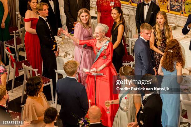 Queen Margrethe of Denmark addresses her grandson Prince Christian at the gala to celebrate the 18th birthday of H.K.H. Prince Christian at...