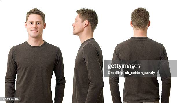 man with three poses - van de zijkant stockfoto's en -beelden