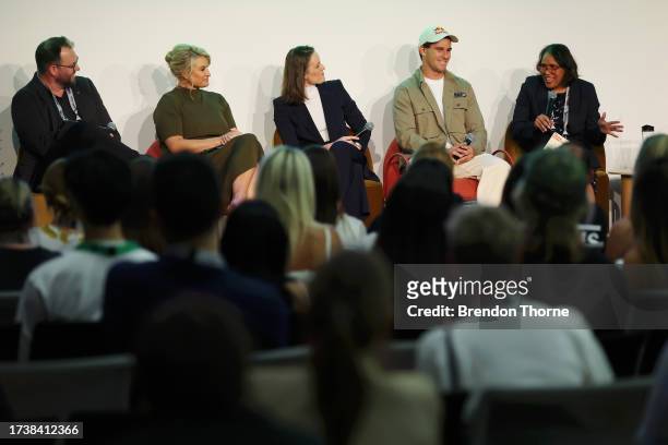 Cathy Freeman speaks during the Sport as a Metaphor for Life panel discussion at SXSW Sydney on October 16, 2023 in Sydney, Australia.