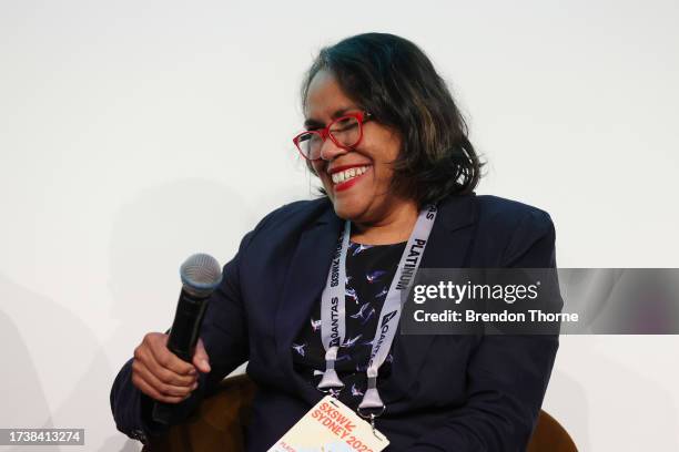 Cathy Freeman speaks during the Sport as a Metaphor for Life panel discussion at SXSW Sydney on October 16, 2023 in Sydney, Australia.