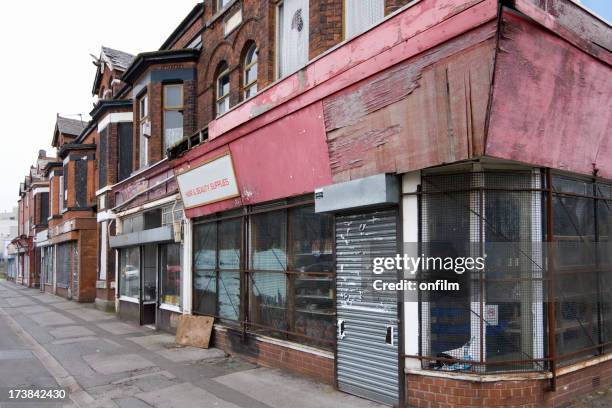 economic depression, closed shops - manchester uk stock pictures, royalty-free photos & images