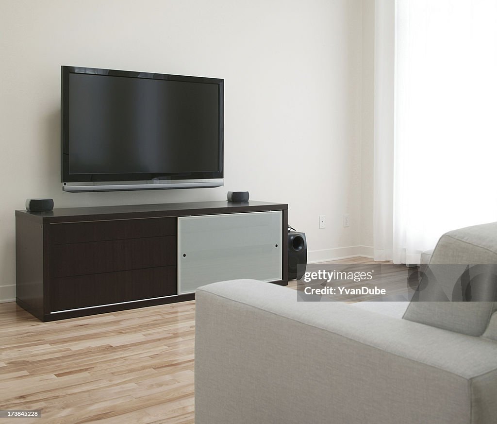Flat wide screen tv in home living room