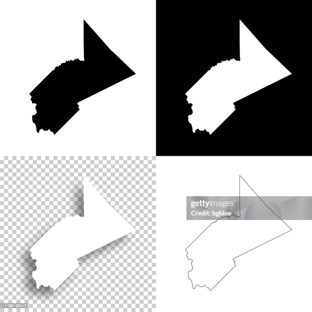 Stanislaus County, California. Maps for design. Blank, white and black backgrounds