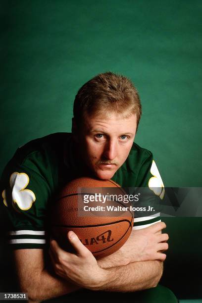 Larry Bird of the Boston Celtics poses in 1990 for a portrait in Boston, Massachusetts. NOTE TO USER: User expressly acknowledges and agrees that, by...