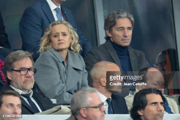Caroline Roux and Laurent Solly attend the Rugby World Cup France 2023 Quarter Final match between France and South Africa at Stade de France on...