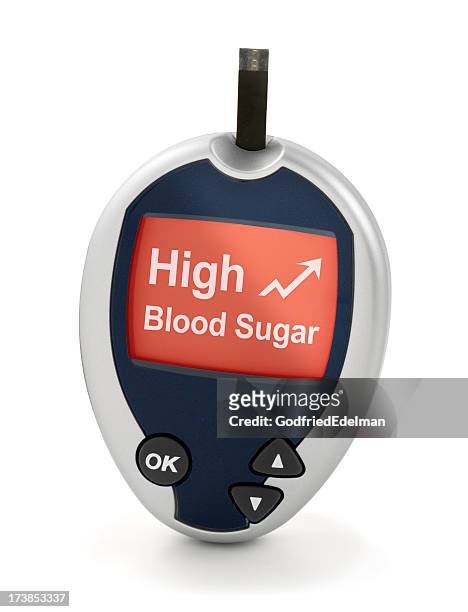 high blood sugar on glucose meter - height stock pictures, royalty-free photos & images