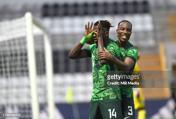 Kelechi Iheanacho of Nigeria celebrates with team mates Bruno Onyemaechi after scoring his goal ,during the International Friendly match between...