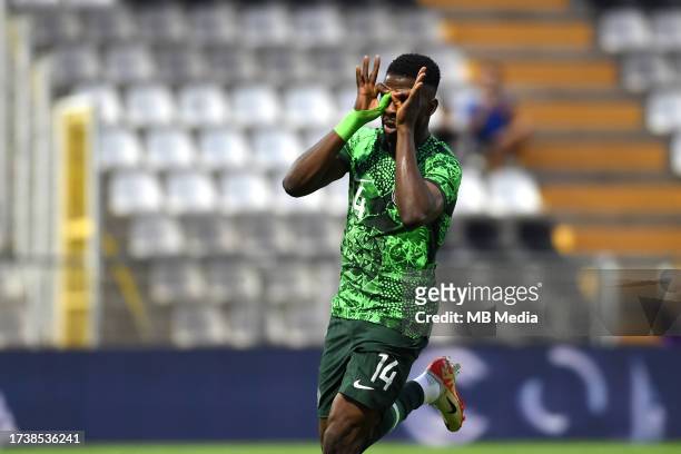Kelechi Iheanacho of Nigeria celebrates after scoring his goal ,during the International Friendly match between Saudi Arabia and Nigeria at Estadio...