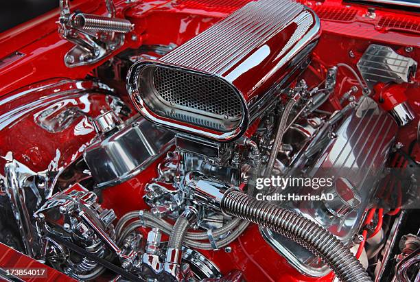 chromed v8 motor - classic car show stock pictures, royalty-free photos & images