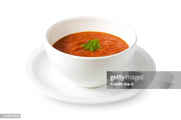 tomato soup on ceramic white bowl - tomato soup 個照片及圖片檔