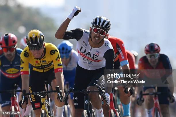 Juan Sebastian Molano of Colombia and UAE Team Emirates celebrates at finish line as stage winner during the 4th Gree-Tour of Guangxi 2023, Stage 5 a...