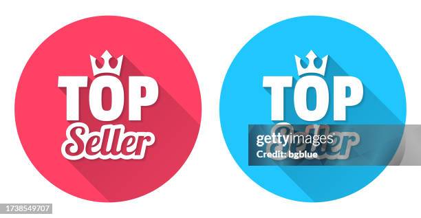 top seller. round icon with long shadow on red or blue background - salesman flat design stock illustrations