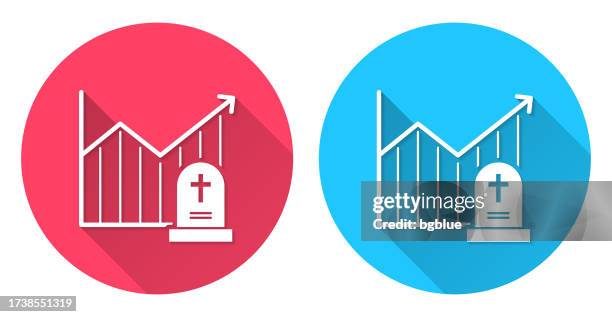 chart of increased mortality. round icon with long shadow on red or blue background - death stock illustrations