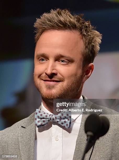 Actor Aaron Paul announces the nominees for the 65th Primetime Emmy Awards nominations at the Television Academy's Leonard H. Goldenson Theatre on...