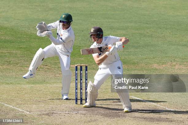 Cameron Bancroft of Western Australia bats during Day 2 of the Sheffield Shield match between Western Australia and Tasmania at the WACA, on October...