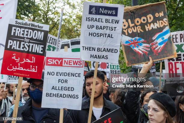 Pro-Palestinian protesters assemble in Hyde Park before a march through central London in support of the Palestinian population of Gaza on 21st...