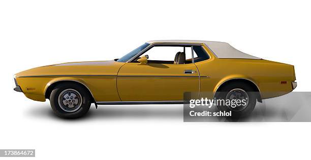 early 1970's ford mustang - old car side view stock pictures, royalty-free photos & images