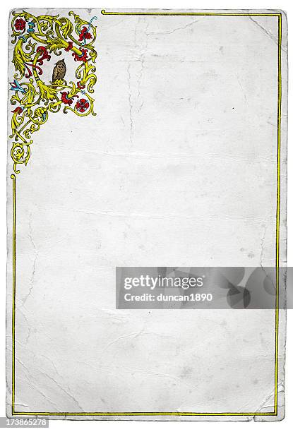 grunge paper owl frame - obsolete stock illustrations