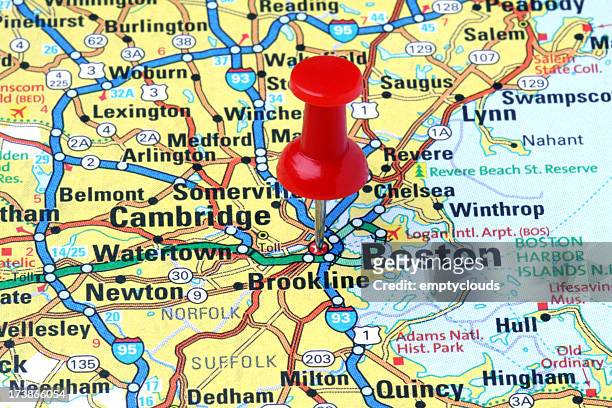de boston, massachusetts, hoteles en un mapa. - boston map fotografías e imágenes de stock