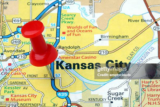 kansas city on a map. - missouri map stock pictures, royalty-free photos & images