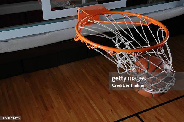 swish goes the ball - basketball net stockfoto's en -beelden