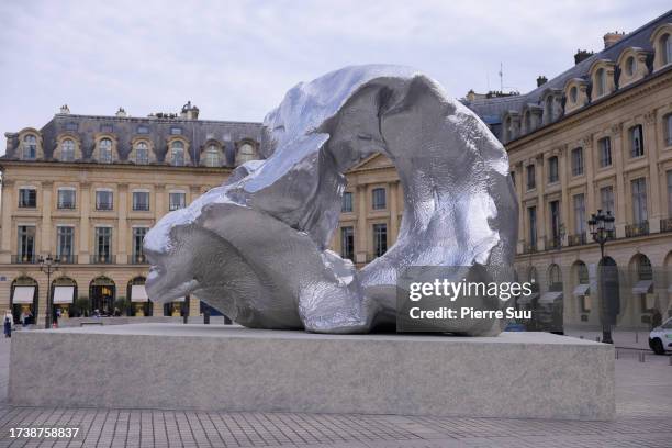 View of sculpture "Wave" by Urs Fischer at Place Vendome on October 16, 2023 in Paris, France.