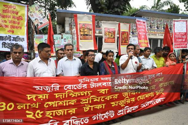 Garment Workers held a Protest rally demanding the declaration of a minimum wage twenty five thousand taka for garment workers in Dhaka, Bangladesh,...
