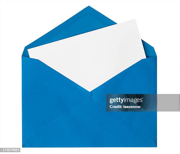 envelope isolado no branco-azul - responder imagens e fotografias de stock