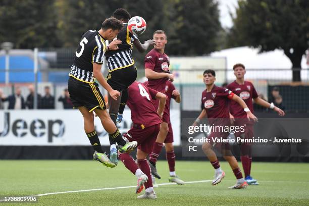 Fabio Badarau of Juventus U16 scores a goal during the match between Juventus U16 and Torino U16 at Juventus Center Vinovo on October 22, 2023 in...