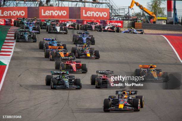 Max Verstappen of Netherlands driving the Oracle Red Bull Racing RB19 Honda RBPT leed the start of Sprint Race during the Formula 1 Lenovo United...