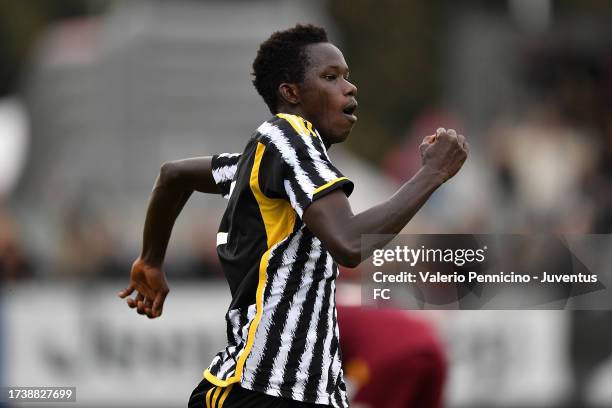 Demba Sall Samb of Juventus U16 celebrates a goal during the match between Juventus U16 and Torino U16 at Juventus Center Vinovo on October 22, 2023...