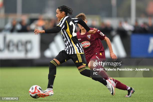 Luis Gabriel Suazo of Juventus U16 in action during the match between Juventus U16 and Torino U16 at Juventus Center Vinovo on October 22, 2023 in...