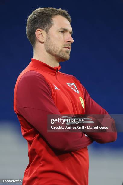 Aaron Ramsey of Wales during the UEFA EURO 2024 European qualifier match between Wales and Croatia at Cardiff City Stadium on October 15, 2023 in...