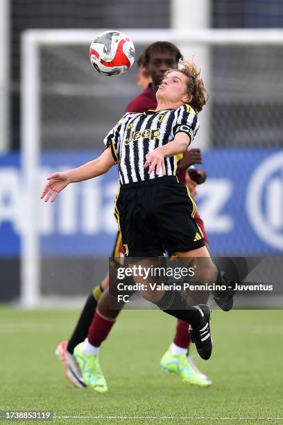 Tiago Malfatti of Juventus U16 controls the ball during the match between Juventus U16 and Torino U16 at Juventus Center Vinovo on October 22, 2023...