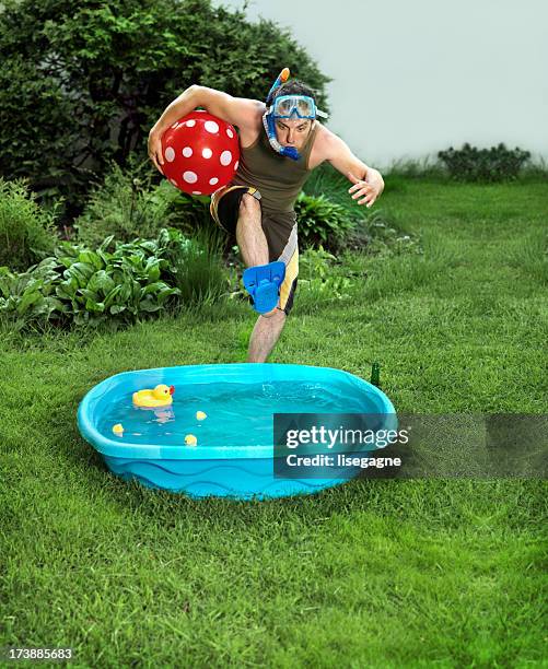 backyard vacations - wading pool stock pictures, royalty-free photos & images