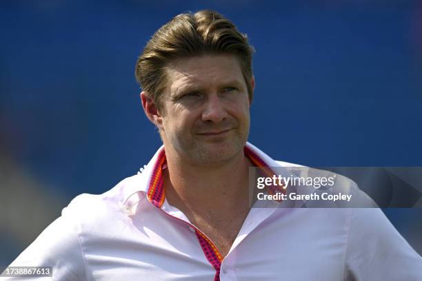 Former Australia cricketer and television commentator Shane Watson during the ICC Men's Cricket World Cup India 2023 between England and Afghanistan...