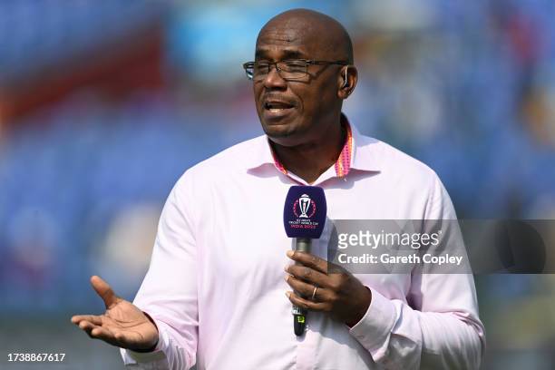 Former West Indian cricketer and television commentator Ian Bishop during the ICC Men's Cricket World Cup India 2023 between England and Afghanistan...