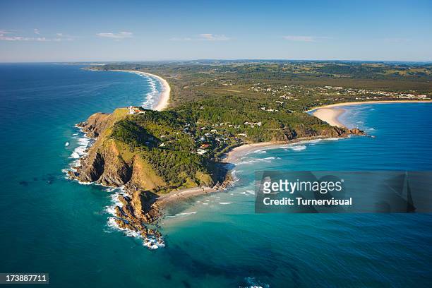 byron bay aerial view - new south wales stock pictures, royalty-free photos & images