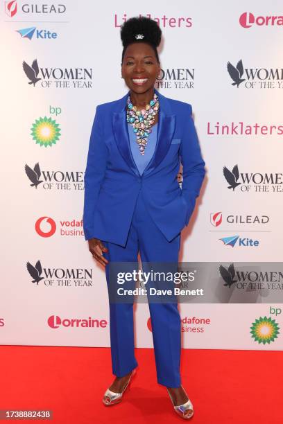 Baroness Floella Benjamin attends the Women of the Year Lunch & Awards at The Royal Lancaster Hotel on October 16, 2023 in London, England. The...