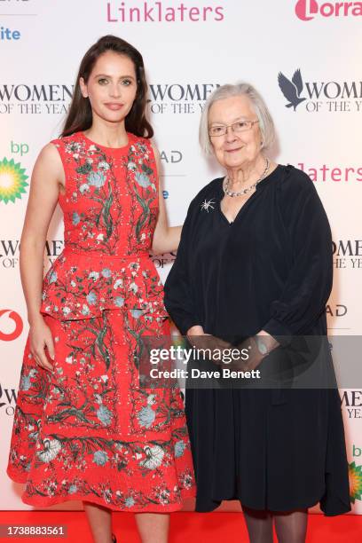 Felicity Jones and Brenda Hale, Baroness Hale of Richmond attend the Women of the Year Lunch & Awards at The Royal Lancaster Hotel on October 16,...