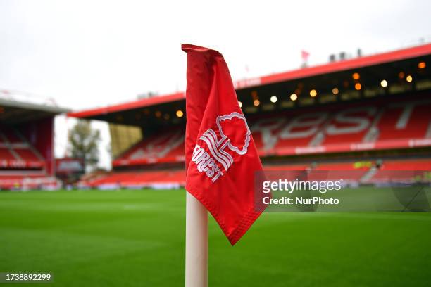Forest emblem on corner flag during the Premier League match between Nottingham Forest and Luton Town at the City Ground, Nottingham on Saturday 21st...