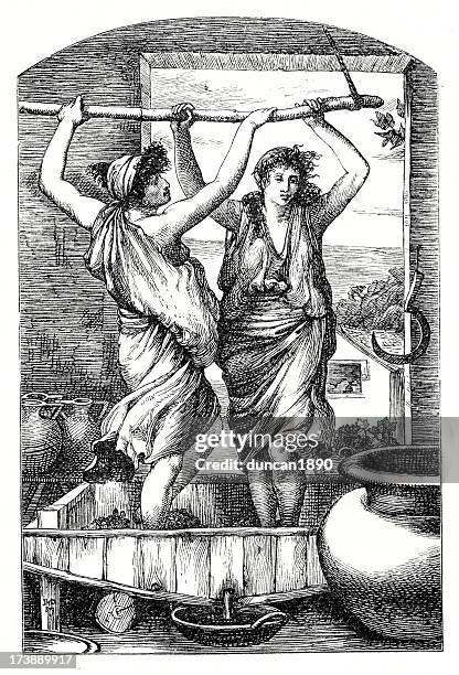 ancient roman wine making - neo classical stock illustrations