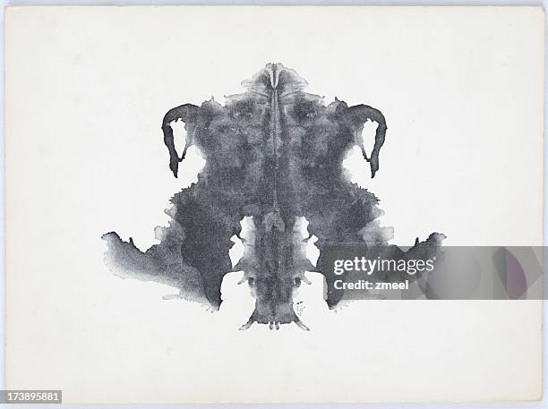 grey and black rorschach ink blot on a white background - inkblot test stock pictures, royalty-free photos & images