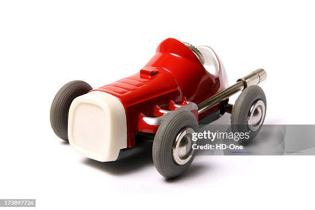 little red retro toy car - 20th century model car stock pictures, royalty-free photos & images