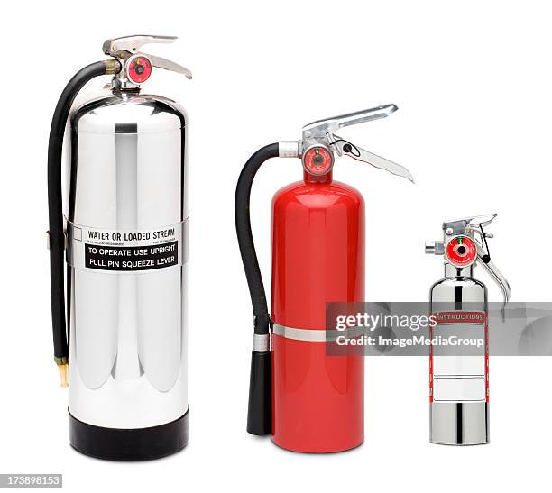 three fire extinguishers - fire extinguisher stock pictures, royalty-free photos & images