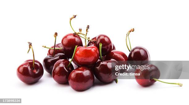 cherries on white - cherry stock pictures, royalty-free photos & images