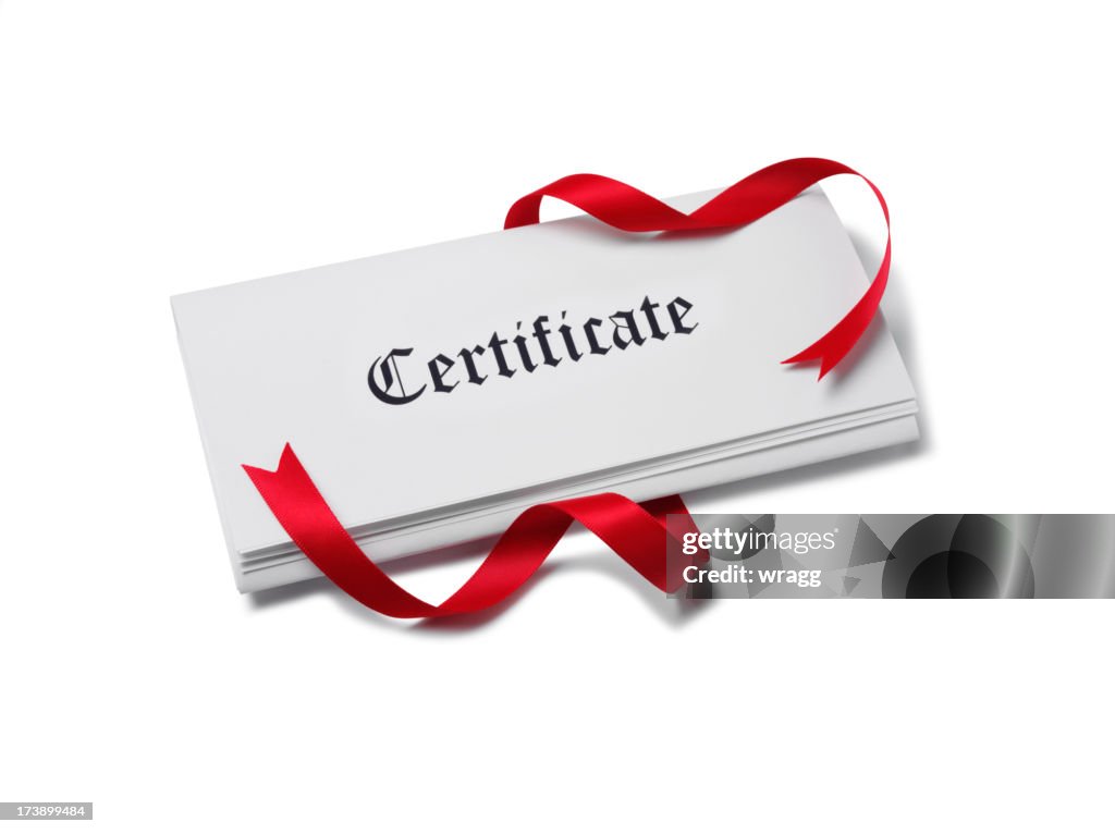 Certificate on Paper with Red Ribbon