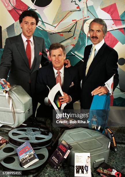 Harry Evans Sloan , Robert Ramey and Larry Kupin are Co-Chairman Of New World TV in offices, June 11, 1987 in Los Angeles, California.