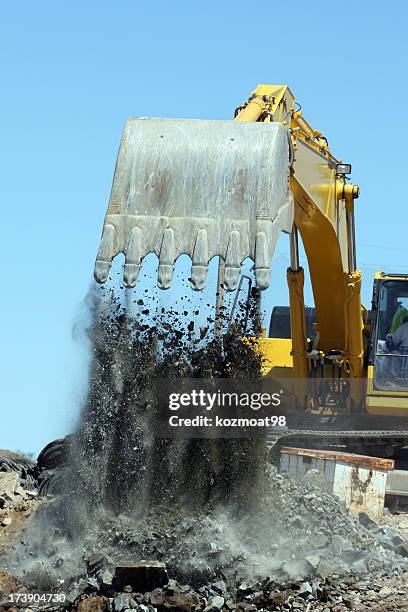 excavator at work - excavator bucket stock pictures, royalty-free photos & images